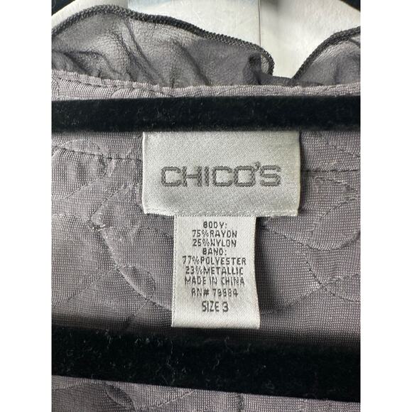 Chico's Velvet Silver Cord Ruffled Jacket sz XL Dark Grey Boho Retro V Neck E10 - Picture 3 of 7